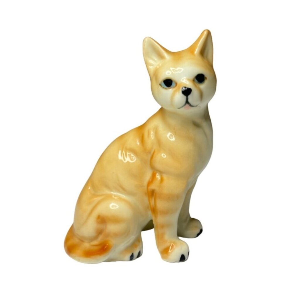 Vintage Ceramic Cat Figurine 3.25" Tall Orange & White Collectible Decor